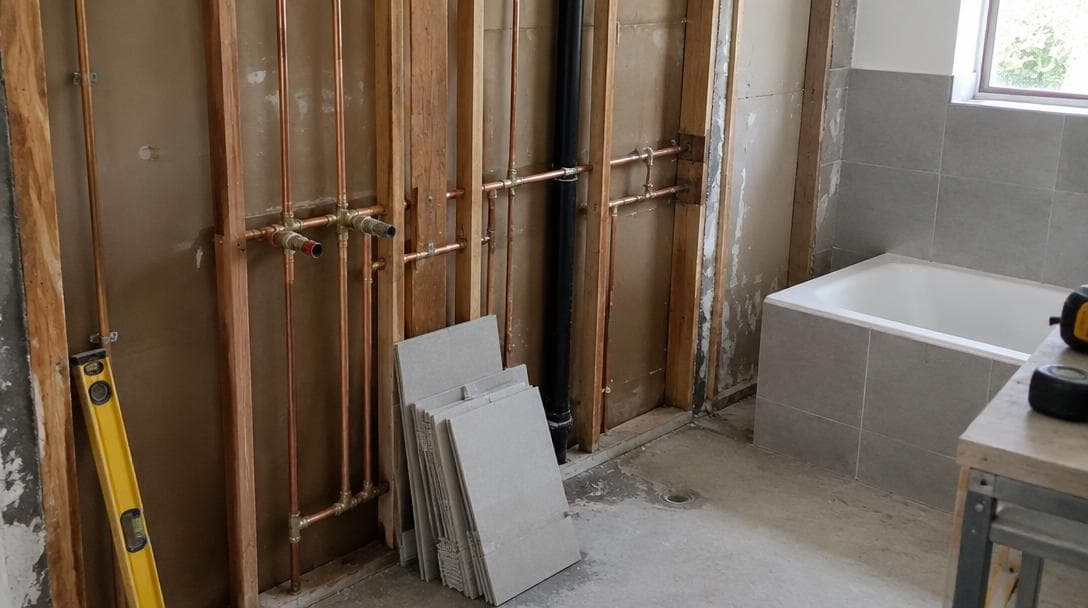 Bathroom renovation with new copper plumbing rough-in
